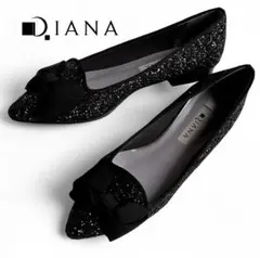未使用級 ダイアナ 現行モデル グログランリボン グリッター オペラシューズ黒
