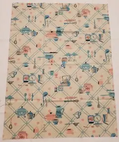 ピンク×水色　コットンリネン　キッチン柄　カットクロス