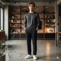 洗える 美品 ユニクロ 感動パンツ ウエスト76 黒 448657 スラックス