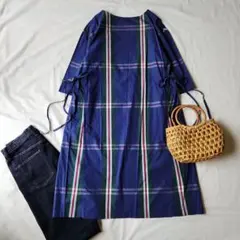 新品タグ付き　BEAMS BOY　ビッグタータン スモックワンピース　マリンのサムネイル