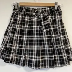 160 チェック柄　キュロット　ラップキュロット　プリーツ　黒×白
