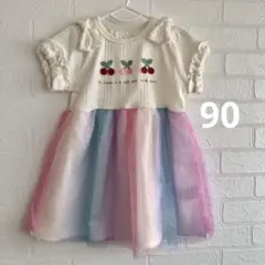 シシュノン　半袖ワンピース　90　さくらんぼ　レインボー　チュール　キッズのサムネイル