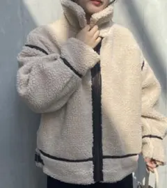 レザーパイピングステンカラーボアジャケット フライトジャケット　ボアブルゾン