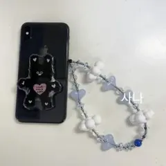 スマホストラップ　雲　ハート　ブルー　String Ting ストリングティング