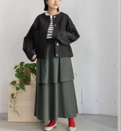 POU DOU DOU 2段ティアードスカート カーキ