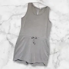 レディースグレー ノースリーブ オールインワン サロペット ラウンドネック