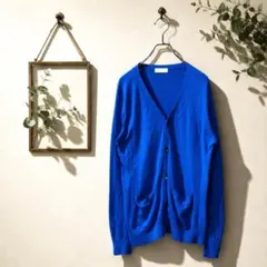 BACK NUMBER 麻混VネックカーディガンM青のサムネイル