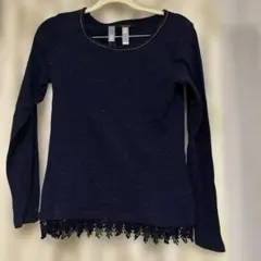 チャオパニック　ラメ入りTシャツ　レース付き　ネイビー　Mサイズ　１度着用のサムネイル