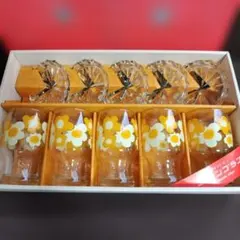 昭和レトロ　Sasaki Glass　花柄グラス５個＆イチゴ皿5枚セット