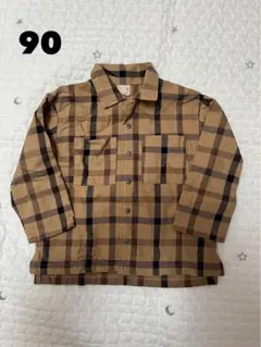 プティマイン petit main チェックシャツ ブラウン ベージュ