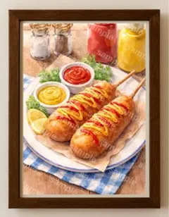 【水彩画アート】アメリカンドッグ　2L版写真用紙