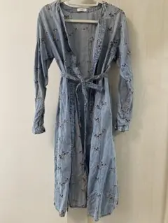 graniph グラニフ デニム ガウン 刺繍 花柄