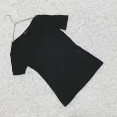 《コムサイズム》 (M) ラウンドネックサマーニット 半袖 ラメ感 シンプル 黒