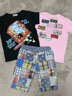 【DOUBLE_B 】BくんTシャツ パッチワークパンツ 3点セット 100のサムネイル