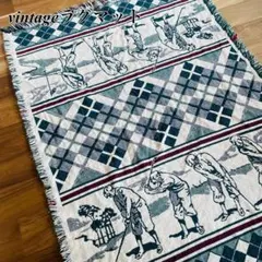 【希少】ヴィンテージ ラグマット ゴルフ柄 タペストリー 古着　アーガイル　雑貨