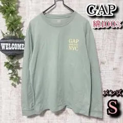 【GAP】ギャップ S メンズ ロング Tシャツ プリントロゴ 綿100% 緑