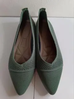 新品 25cm グリーン パンプス ミュール 幅広 ソフト フィット 楽ちん 軽