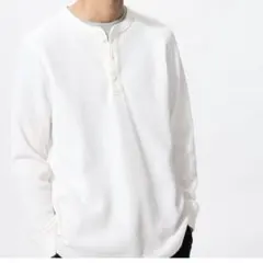 ユニクロ　ワッフルヘンリーネックT　ホワイト　S