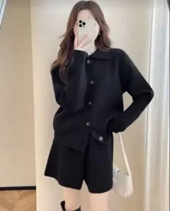 ブラックニットカーディガン＆ショートパンツセットアップ　新品未使用