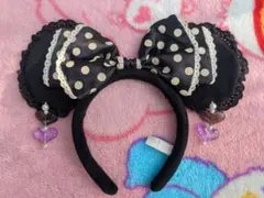 ディズニー　ミニーちゃん　黒　水玉　リボン　イヤリング　カチューシャ　訳あり