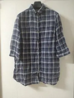CROCODILE　クロコダイル　チェック柄シャツ　綿シャツ　5分袖　Lサイズ
