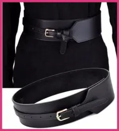 サッシュベルト太ベルト ブラック黒 レザー スタイリッシュ デート オフィス