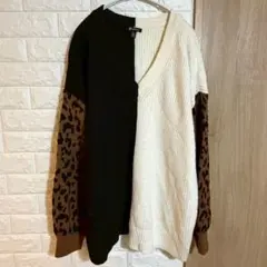 希少デザイン✨VERSONA バイカラー切替ニット 豹柄 レオパード XL