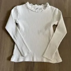 リブ編みフリルネック長袖カットソー 130