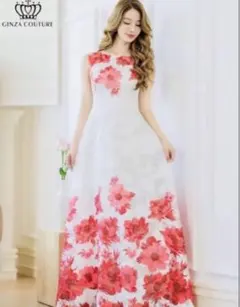 新品 花柄ロングドレス L 結婚式 二次会 パーティ 発表会 上品