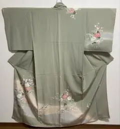 着物附下　訪問着　薄色グリーン 花柄 梅　身丈157㎝　裄丈63㎝
