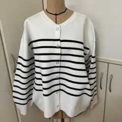 aga白黒ストライプ ニットカーディガン