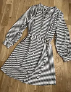 H&M★ストライプ 長袖 シャツワンピース ベルト付き