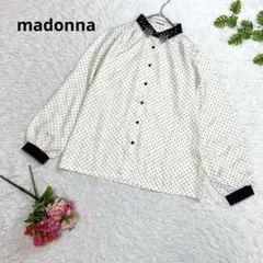 美品✨　madonna ドット柄　長袖　ブラウス　襟刺繍　ブラック　 L 透け感