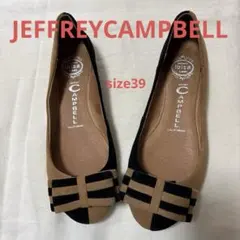 JEFFREYCAMPBELLリボン付きフラットシューズ ベージュ・黒のサムネイル