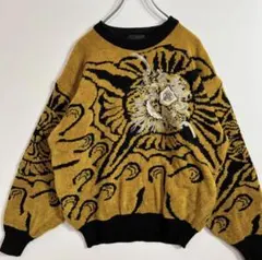 古着　ニット　セーター　総柄　刺繍