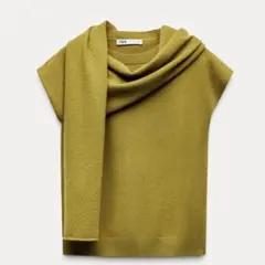 ZARAウール　スカーフニットトップス　オリーブグリーン