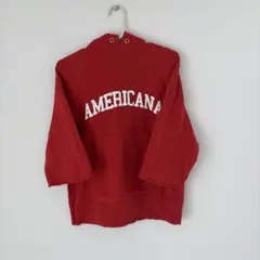 AMERICANA レッド フード付きパーカー 五分袖 フリーサイズのサムネイル