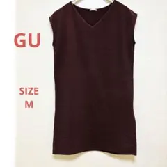 GU ジーユー ワッフル素材 Vネック チュニック ボルドー Mサイズ