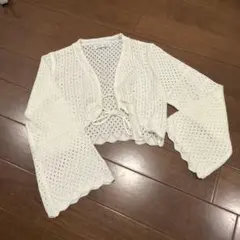 SHEIN ホワイト 透かし編み カーディガン 11-12Y