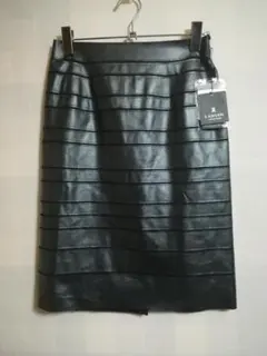 新品 LANVIN collection フェイクレザー スカート ボーダー 黒