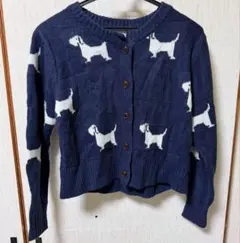 カーディガン 犬 犬柄 ニットカーディガン ネイビー ブルー ホワイト Mサイズ