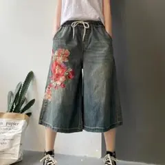 【ライトブルー★ＸＬ】レディースデニムパンツ七分丈