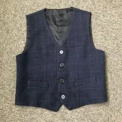 キッズ　フォーマルベスト　子供ベスト／ネイビー チェック柄　170