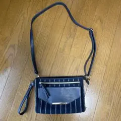 ネイビー ストライプ柄 ショルダーバッグ