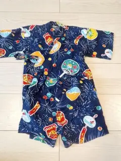 花火と金魚柄 甚平 110サイズ 風鈴 絞り風 古典柄 浴衣