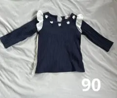 子供服 トップス　長袖　チュール　90 紺　花　白