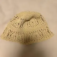 GU バケットハット ベージュ 透かし編み 麦わら