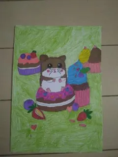 手描きイラスト ハムスターとスイーツ