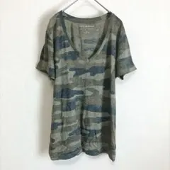 ラッキーブランド Tシャツ Vネック 半袖 迷彩【M】緑 紺 ポリエステル 綿