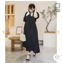 ✨美品✨ CLETTE ドット柄 ワンピース レース襟 ブラック LL